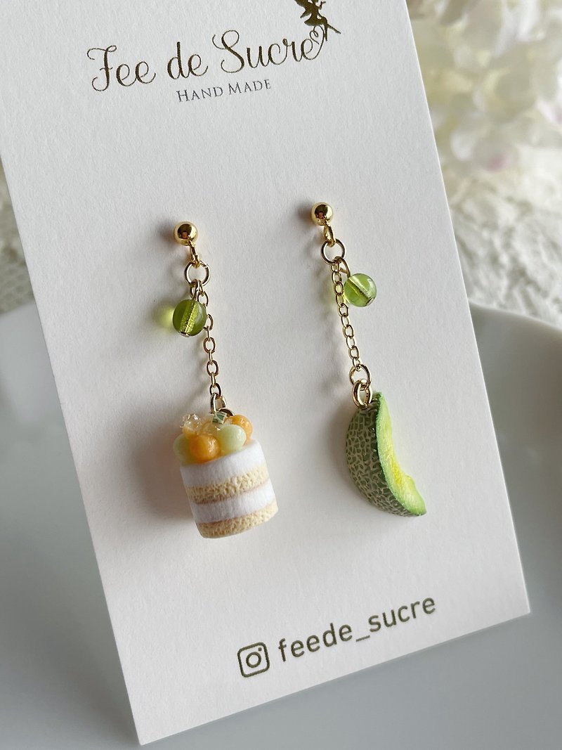 Miniature cut melon and melon shortcake Clip-On or charms - Earrings & Clip-ons - Clay 