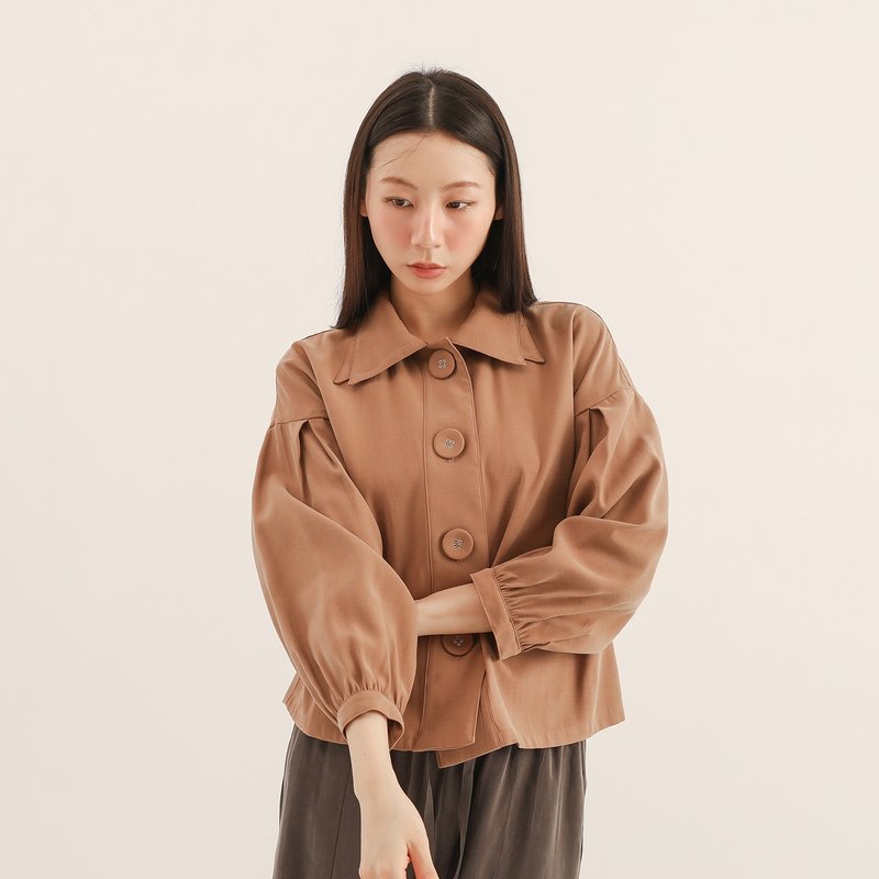 【經典原創】Monologue_獨白雙領澎袖襯衫_CLT502_棕 - 女裝恤衫 - 聚酯纖維 咖啡色