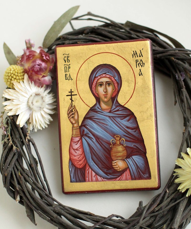 hand painted  wood orthodox icon holy Saint righteous Martha - อื่นๆ - ไม้ สีทอง