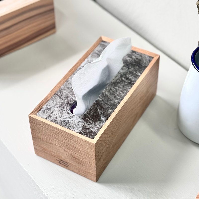 Alpine Lake Collection, Solid Wood & Marble Tissue Box - กล่องทิชชู่ - ไม้ สีกากี