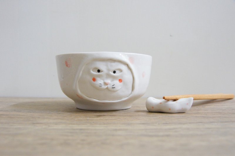 [Ceramic Bowl] Porcelain White Cat Miss Bowl Animal Bowl 420ml - Mugs - Porcelain Multicolor