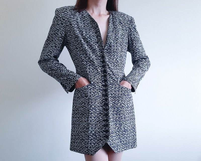 復古抽象長款西裝外套新穎印花夾克 NORMA KAMALI 品牌 - 女西裝外套 - 聚酯纖維 黑色