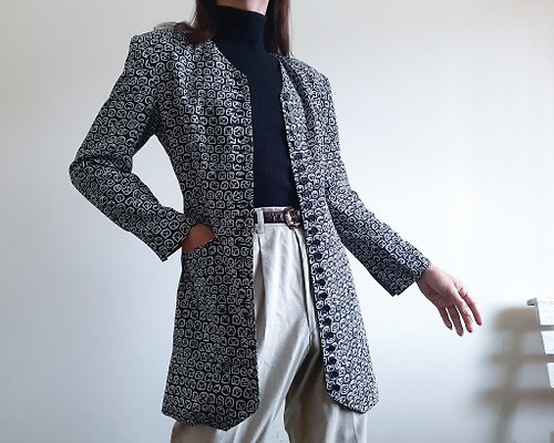 ISSARA ART GALLERY 復古抽象長款西裝外套新穎印花夾克 NORMA KAMALI 品牌