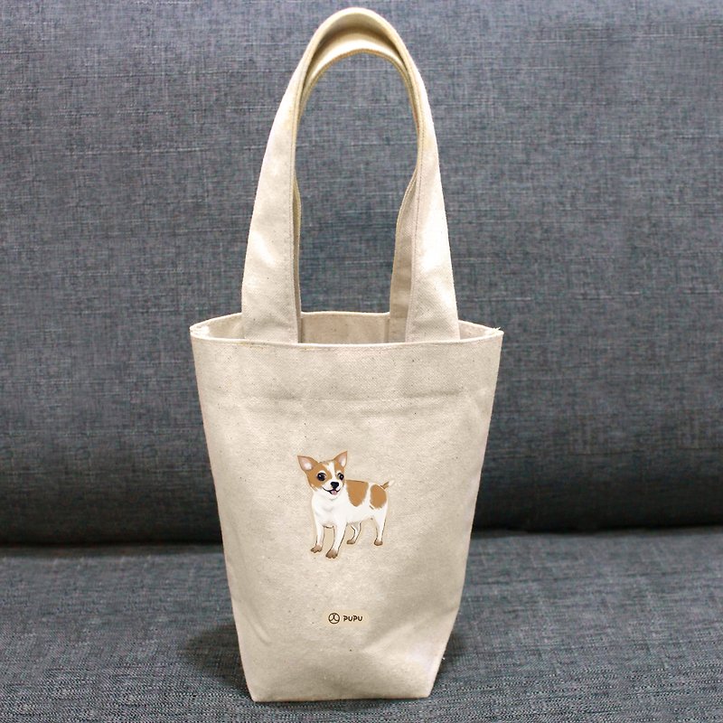 吉娃娃--台灣製棉麻布-文創柴犬-提袋-環保飲料袋-蒼蠅星球 - 手袋/手提袋 - 棉．麻 白色