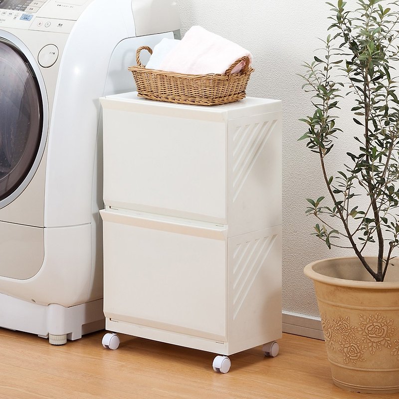 日本平和Heiwa Clevan日製多功能前開雙層分類洗衣籃櫃(附輪) - 收納箱/收納用品 - 塑膠 白色