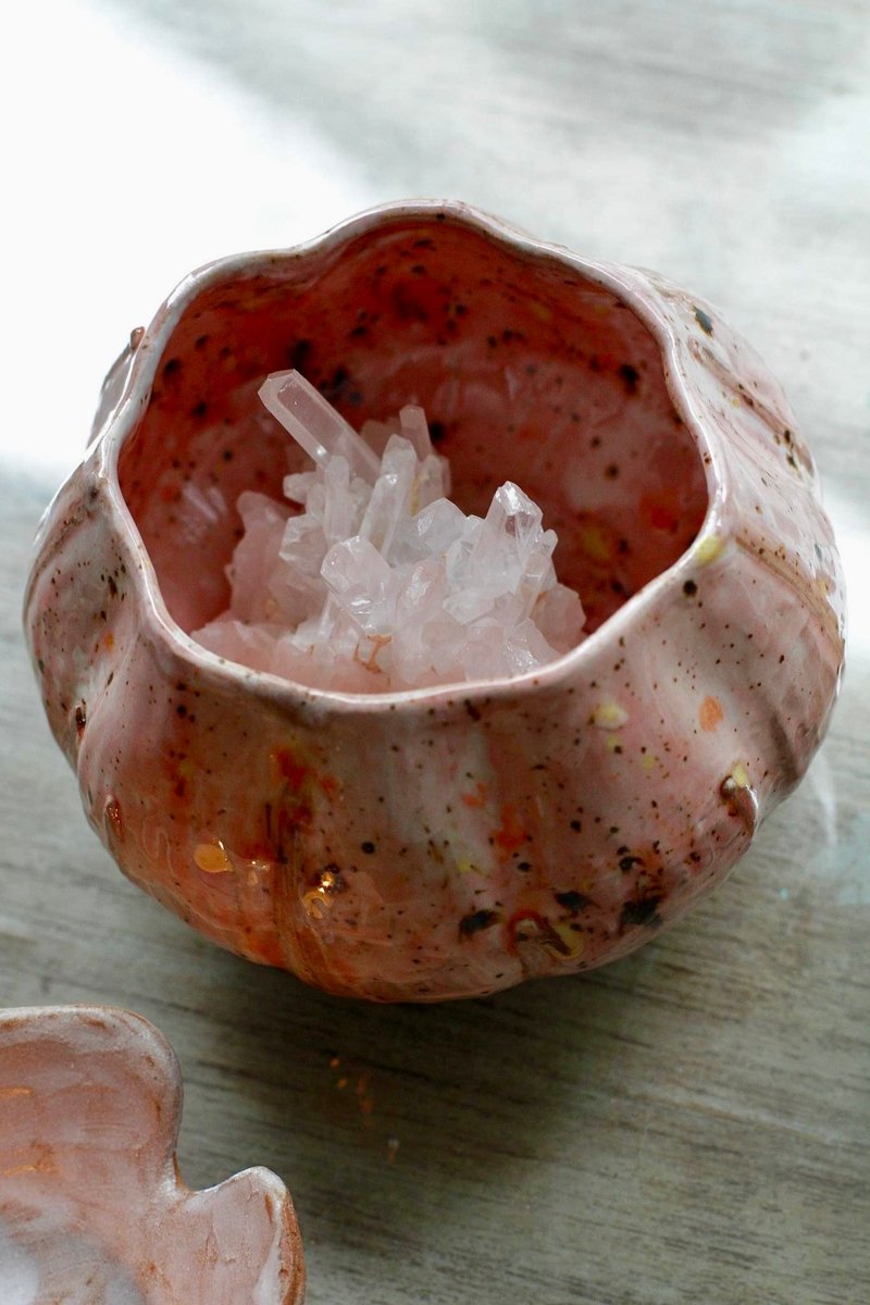 Handmade ceramic fruit-shaped crystal storage bowl/candle holder/cornucopia/flower vessel - Pottery & Ceramics - Pottery Red