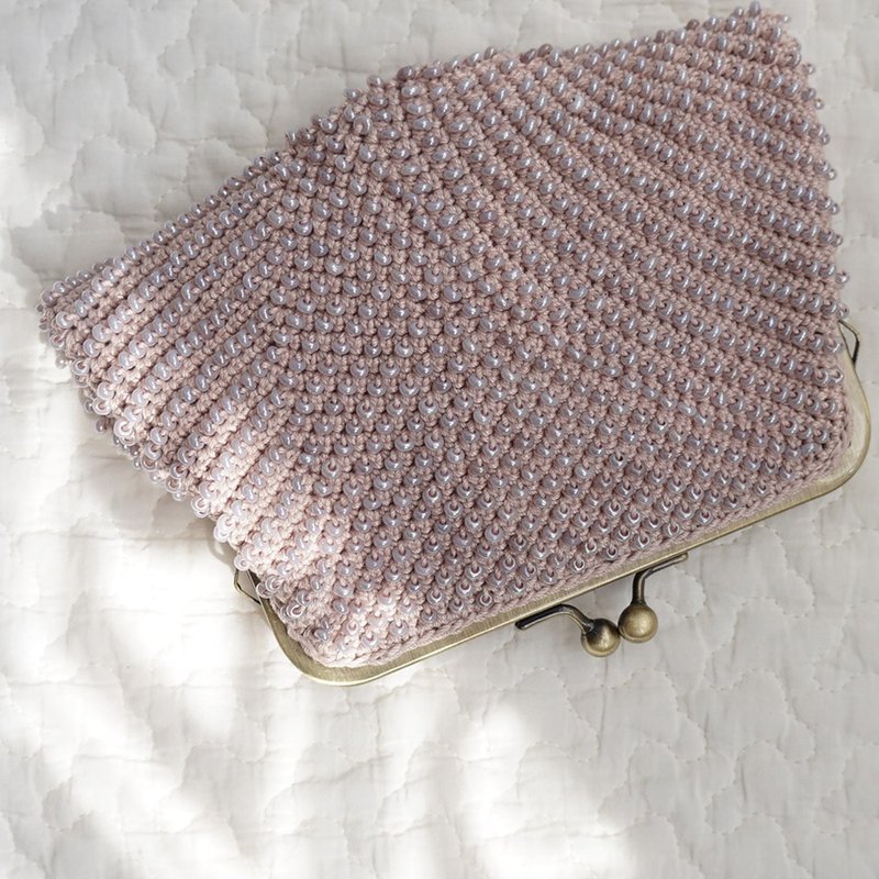 Ba-ba (m) Skipping Stiches Beads crochet square pouch No.2140 - 化妝包/收納袋 - 其他材質 粉紅色