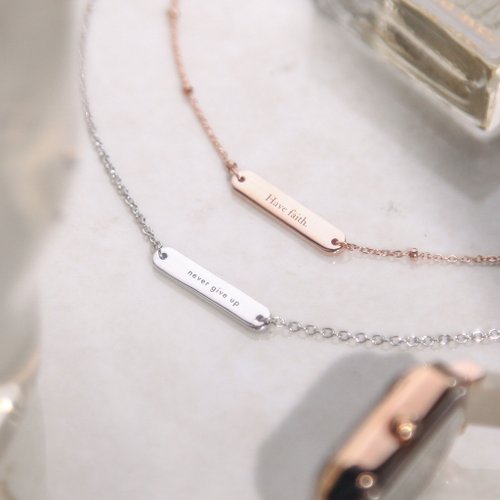 Isha Jewelry 純銀輕珠寶 客製化刻字純銀手鍊 長圓牌。專屬禮物。獨一無二。兩色可選