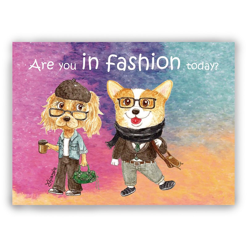 Hand-painted illustration universal card/postcard/card/illustration card--Fashionable hairy kid Corgico card - การ์ด/โปสการ์ด - กระดาษ 