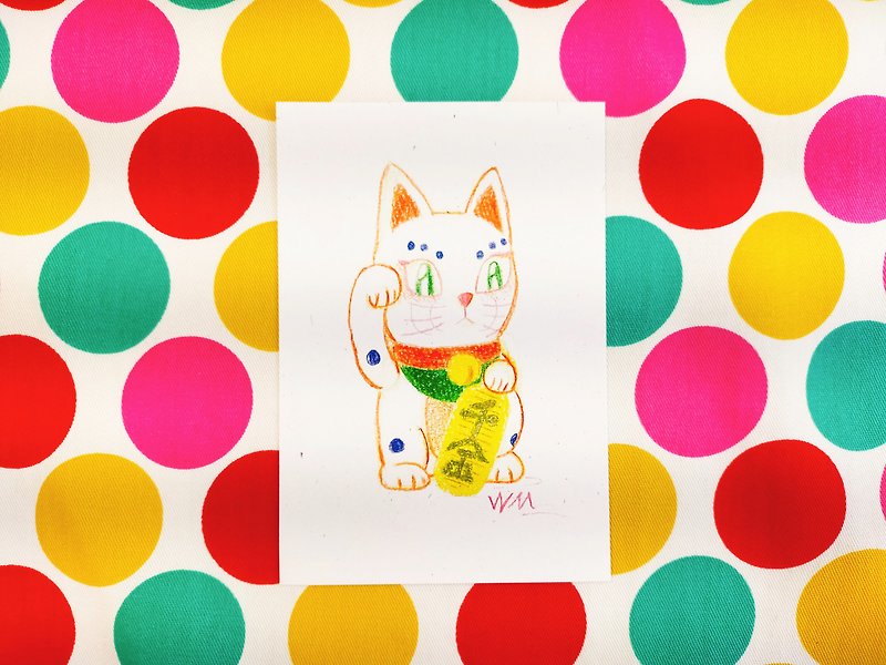 昭和おもちゃシリーズ手描きはがき-招き猫 - カード・はがき - 紙 