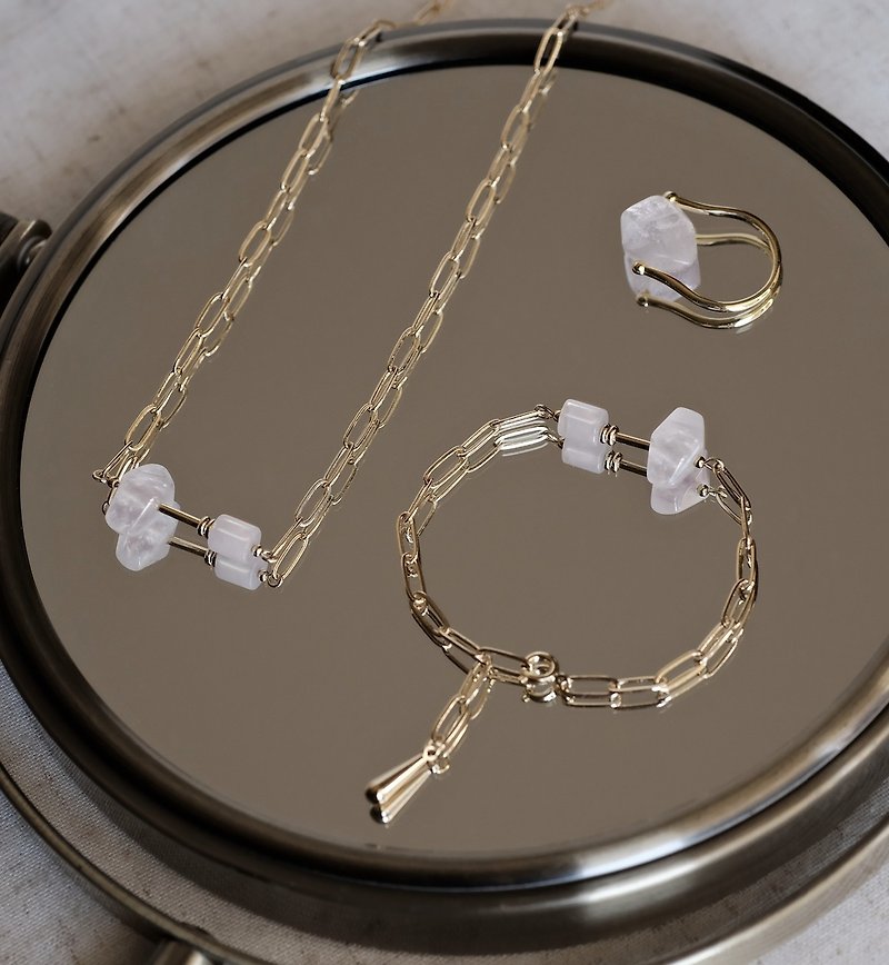 [Series Matching] Rose Quartz Necklace Bracelet Ring/Gold Filled 14k/Natural Stone/Rough Stone - อื่นๆ - คริสตัล 