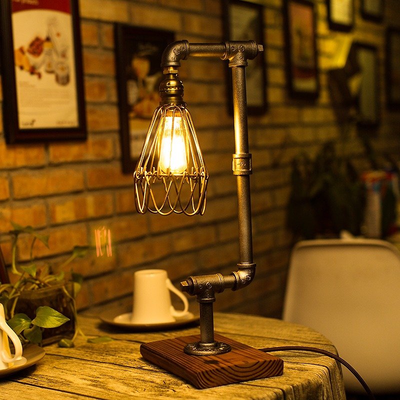 Loft Style Lamp Steam Punk Industrial Vintage Style Wood Base - โคมไฟ - โลหะ สีนำ้ตาล
