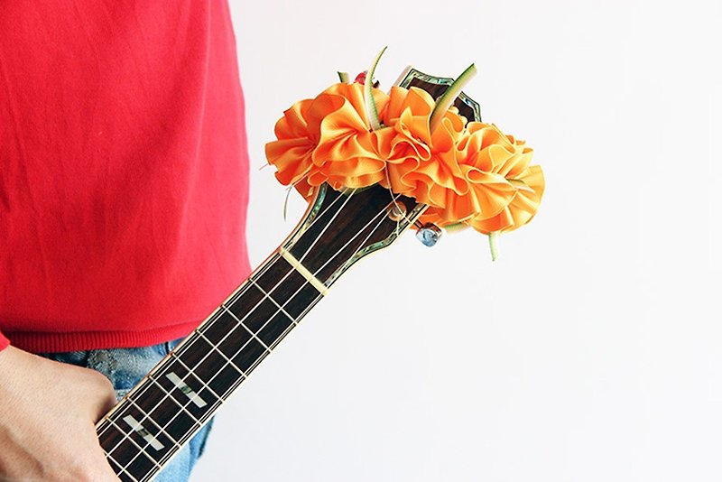 ribbon lei for ukulele,gy hibiscus,ukulele strap,ukulele accessories,hawaiian - อุปกรณ์กีตาร์ - ผ้าฝ้าย/ผ้าลินิน สีส้ม