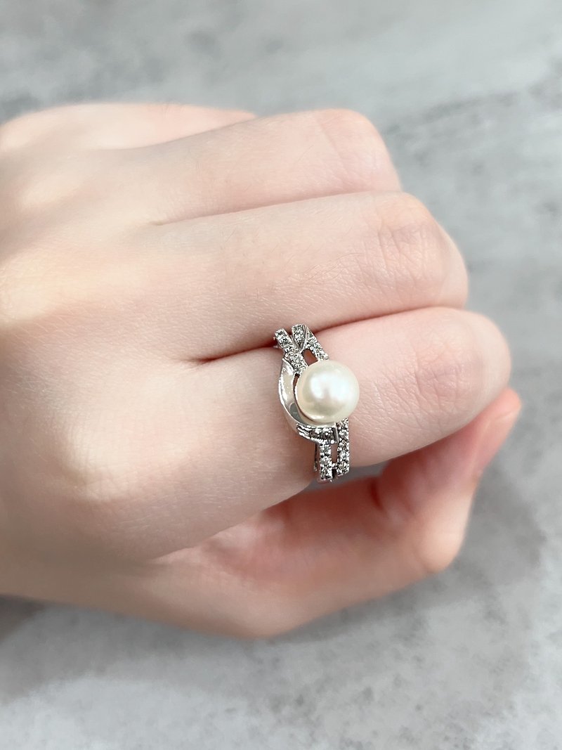 Pearl Ring South African Diamond 7.8mm Japanese Cultured Pearl Natural Pearl Diamond Ring - General Rings - Pearl 