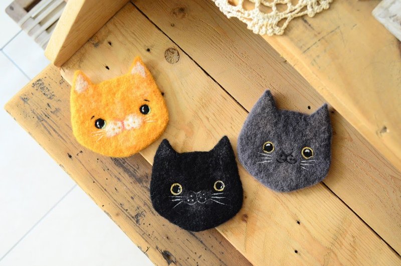 Basic 1 Wool Felt (Needle Felt) Online Course Material Package-Big Cat Coaster (with teaching video) - เย็บปัก/ถักทอ/ใยขนแกะ - ขนแกะ สีส้ม