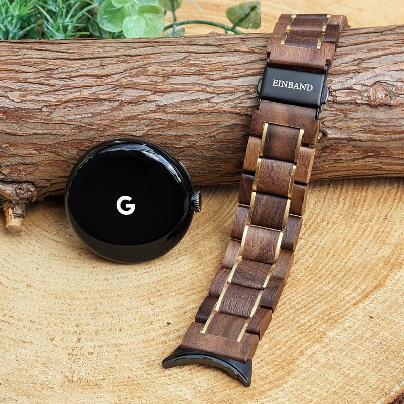 [Wooden Band] EINBAND Google Pixel Watch Natural Wood Band Walnut x Gold - นาฬิกาผู้หญิง - ไม้ สีนำ้ตาล