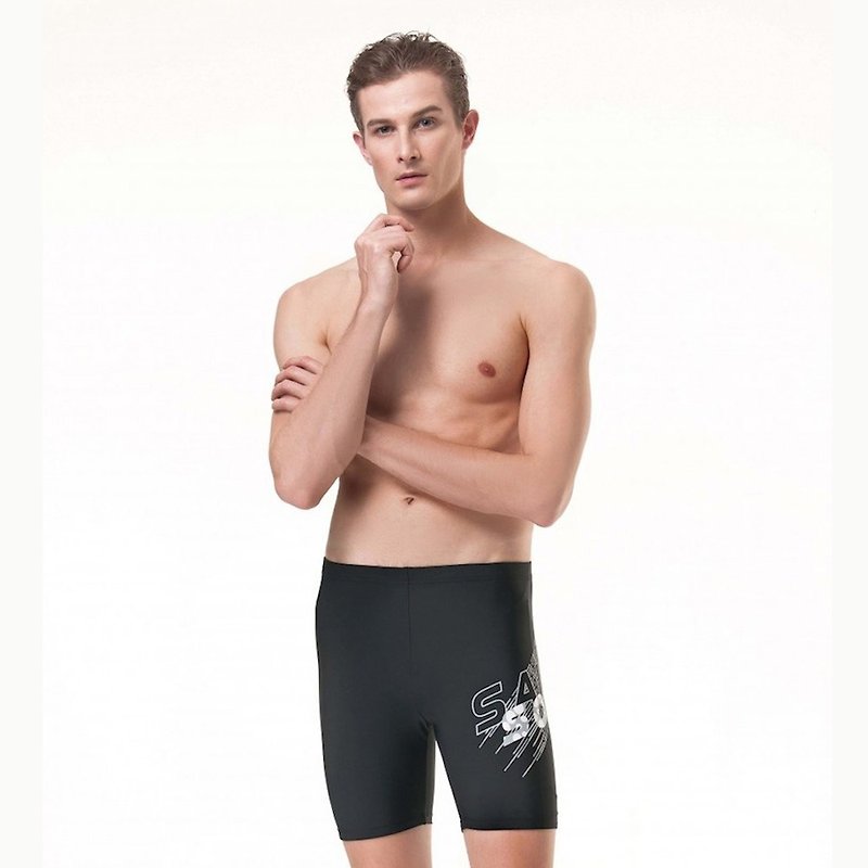 MIT Five-Point Swim Shorts-Extra Size ~ 5L - ชุดว่ายน้ำผู้ชาย - ไนลอน สีดำ