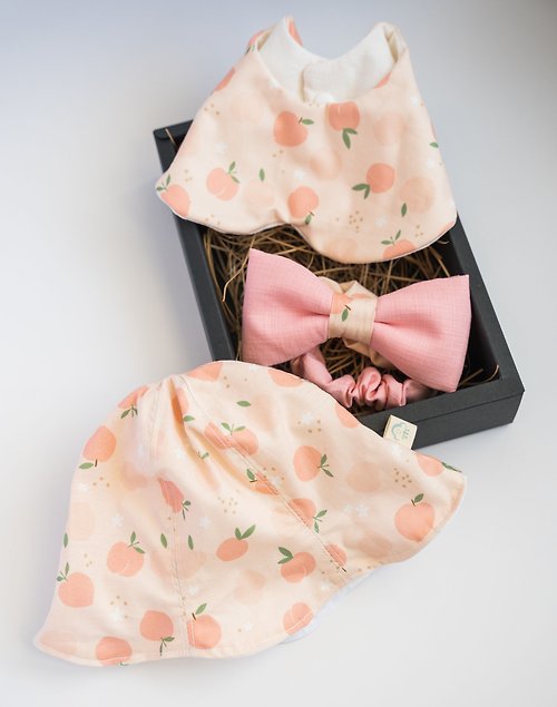 紜朵工坊｜精緻手作縫紉 粉紅蜜桃 彌月禮盒組