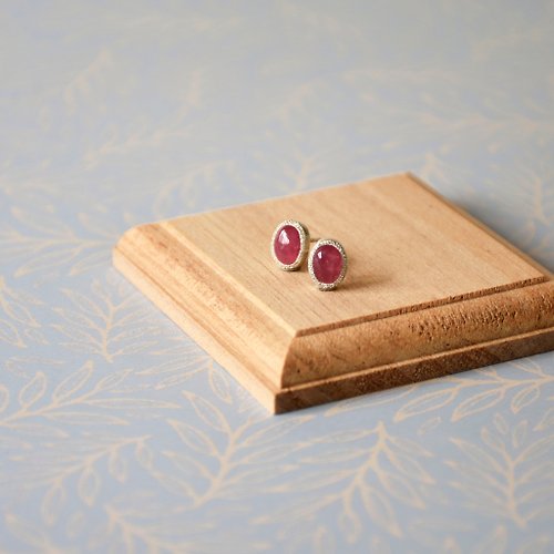 elfland174 手製天然粉紅電氣石(碧璽)耳釘耳環 // 天然寶石 // 十月份生日石