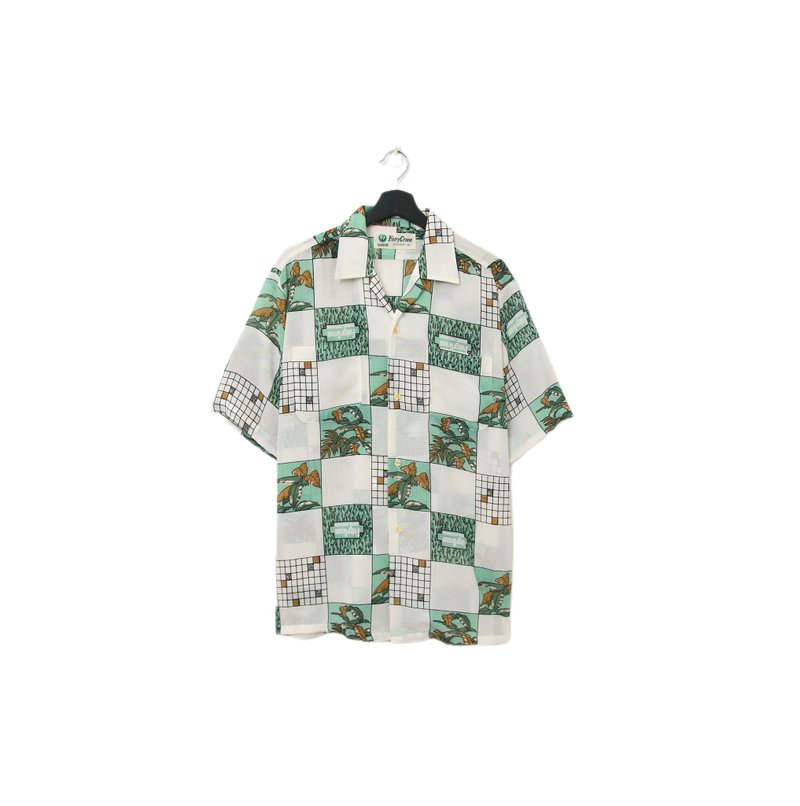 Back to Green- 袖花襯衫 微透膚 方格 樹 sf-10vintage shirt - 男襯衫/休閒襯衫 - 聚酯纖維 