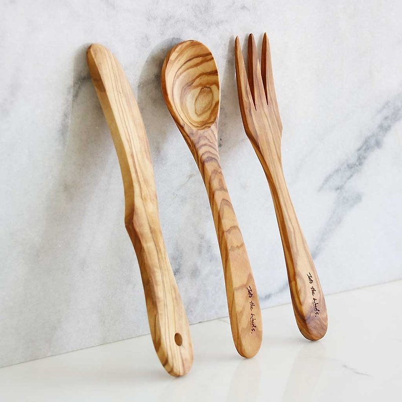Olive wood Cest bon Cutlery set 3 (carrying bag include) - Ladles & Spatulas - Wood Brown