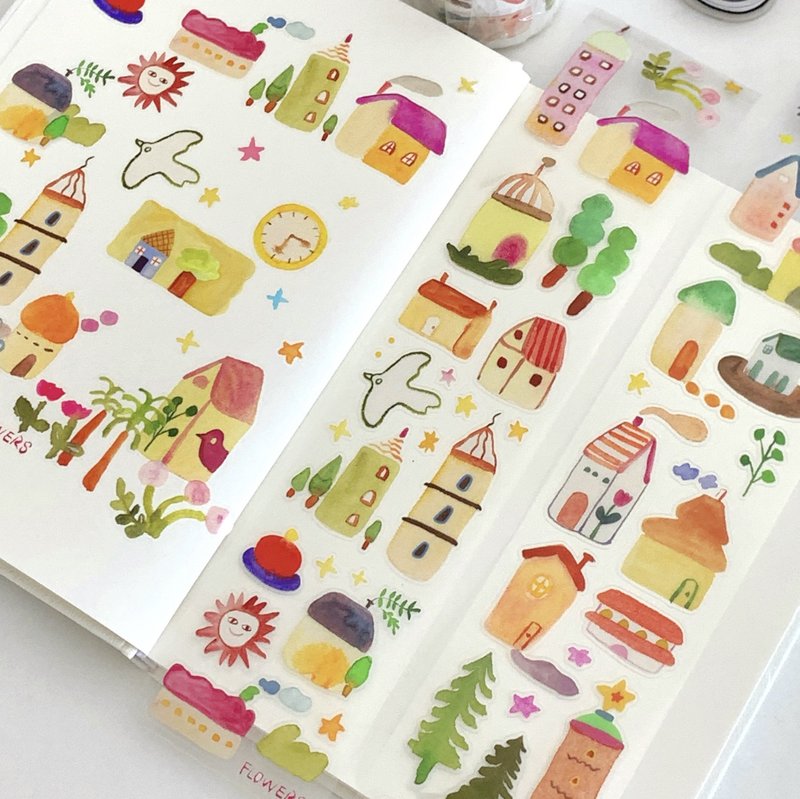 Nature's Oxygen Bar | Cartoon Art Mag PET & Washi Tape (Kiss-Cut) - มาสกิ้งเทป - วัสดุอื่นๆ หลากหลายสี