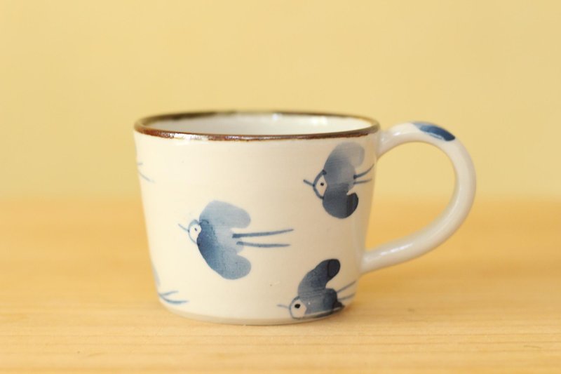 A happy blue bird cup. - Small Plates & Saucers - Pottery 
