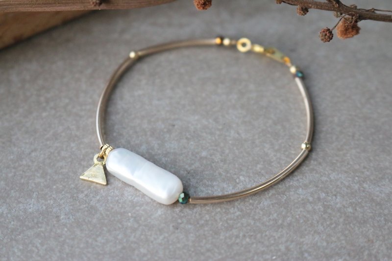 Pearl Natural Stone Brass Bracelet 0971-Courage - สร้อยข้อมือ - ไข่มุก ขาว