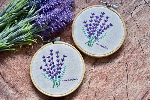 布製好時光 新手刺繡材料包 -法式刺繡 薰衣草圓框掛畫