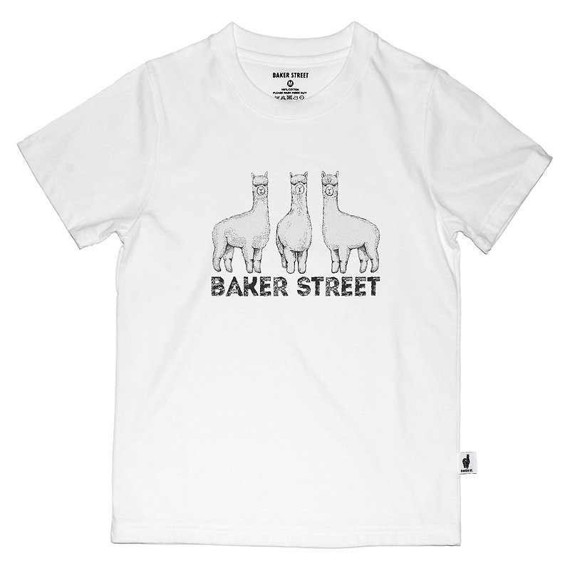 British Fashion Brand -Baker Street- Triplets Alpaca Printed T-shirt for Kids - Tops & T-Shirts - Cotton & Hemp White