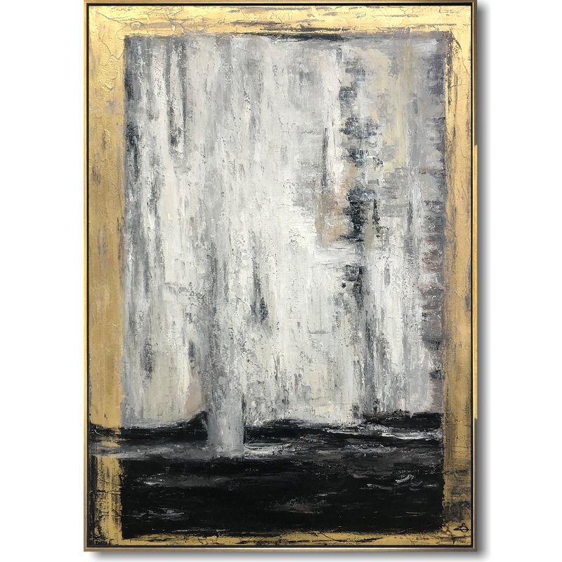Gold Leaf Contour Painting Large Gold Leaf Artwork Gray Painting Decor Golden - 壁貼/牆壁裝飾 - 壓克力 灰色