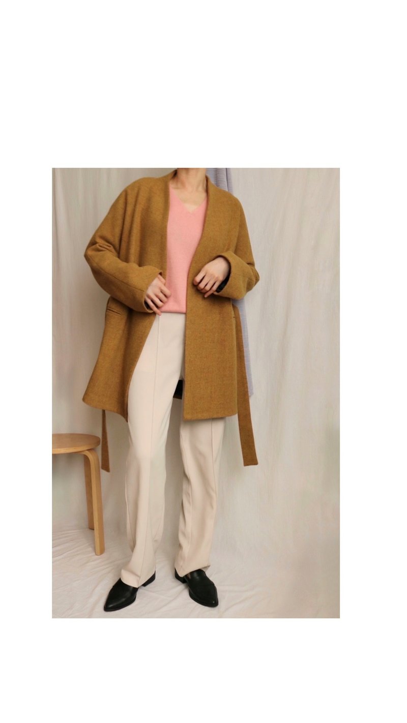 Ishiji Kimono Jacket Kimono Reese Wool Short Coat Golden Wheat Limited Edition - Women's Blazers & Trench Coats - Wool 