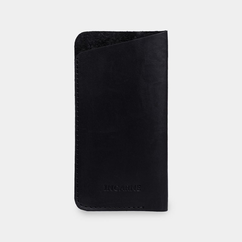 黒革製メガネケース - 手作り保護メガネスリーブ - 眼鏡ケース・クロス - 革 ブラック