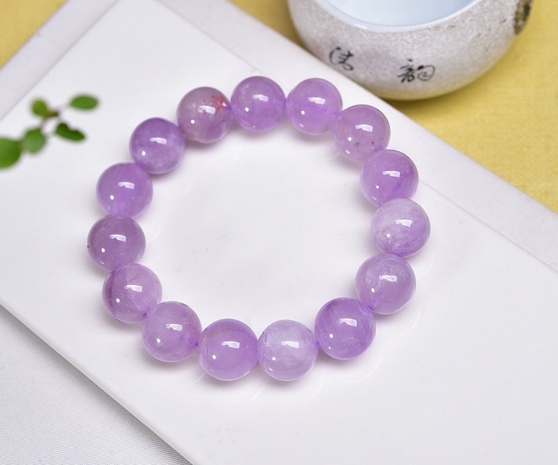 Pure natural Brazilian natural lavender amethyst round beads 14 mm bracelet - Bracelets - Crystal 