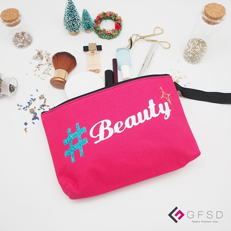 [GFSD] Rhinestone Boutique-Look me Series-Playful Pink Peach [#Beauty] Portable Universal Cosmetic Bag - กระเป๋าถือ - ผ้าฝ้าย/ผ้าลินิน สีแดง