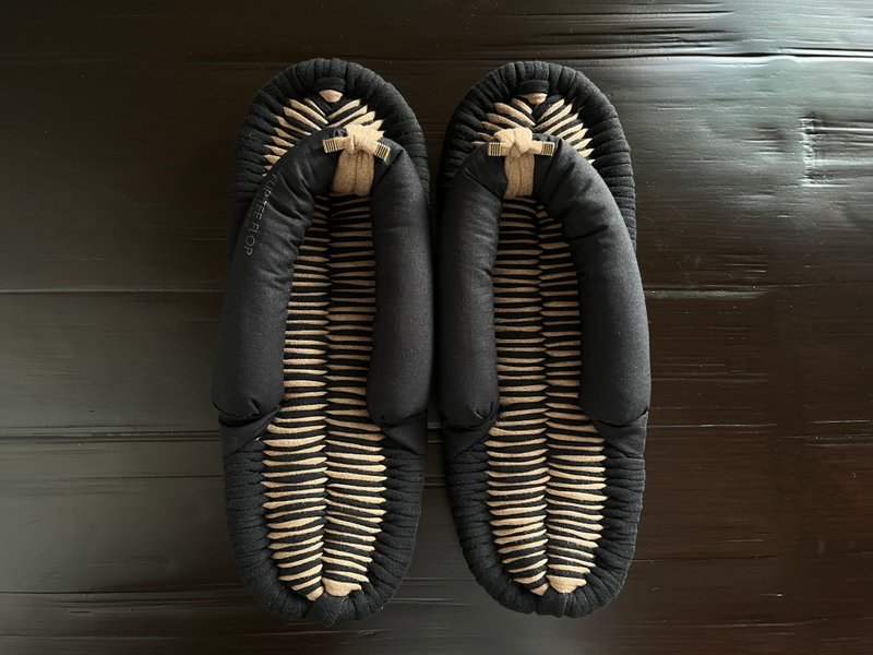 [FLIP TEE FLOP] 26.5cm Cloth Sandals Black x Beige [No.293] - Indoor Slippers - Cotton & Hemp Black