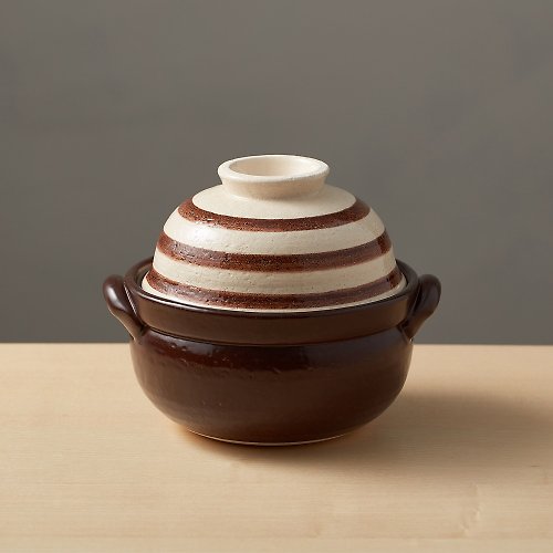 有種創意 萬古燒 有種創意 - 日本萬古燒 - 兩用蓋碗土鍋 - 咖啡條紋(1.1L)