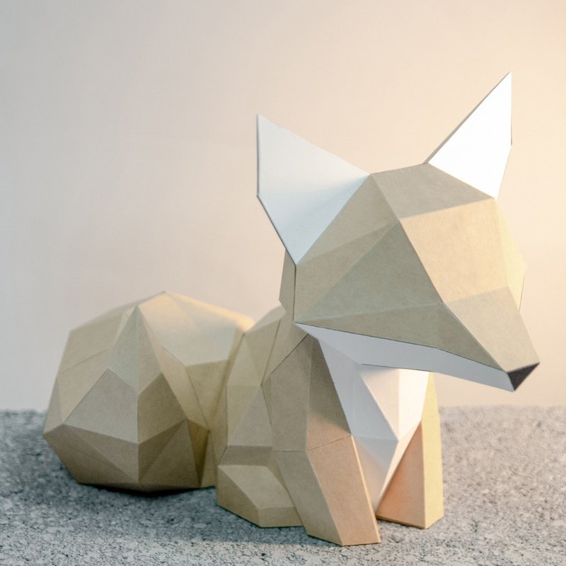 DIY手作3D紙模型擺飾 小動物系列 -萌尾巴小狐狸 - 公仔/玩偶 - 紙 卡其色