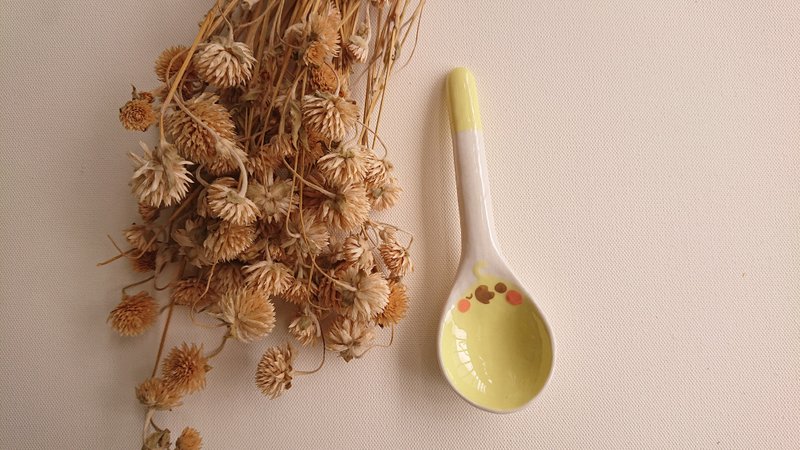 Hey!鳥朋友!黃化玄鳳圓匙 - 刀叉/湯匙/餐具組 - 瓷 白色