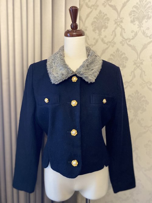 【藏私‧Collection】 海軍藍毛領古著西服外套日本製