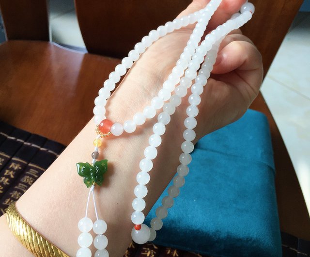 和田白玉 7mm 108珠 ブレスレット、朝珠、ネックレス 天然和田碧玉を