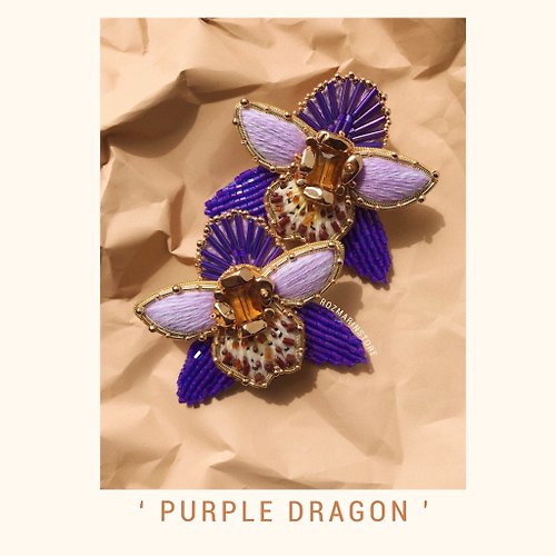 ROZMARINstore Handmade Orchids Violet Flower Earrings Beaded Jewelry