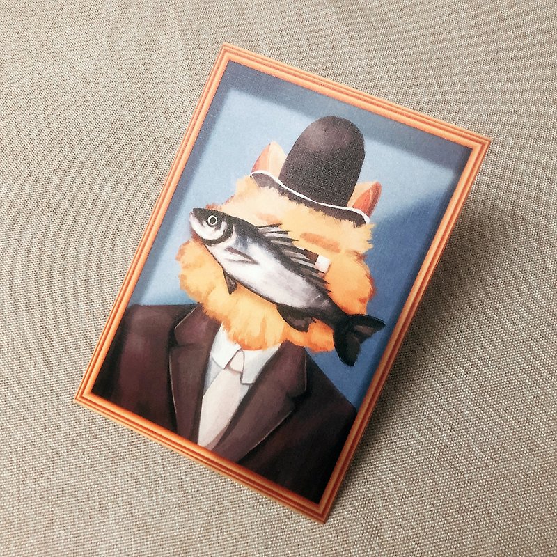 Famous Painting Series - Cat in a Bowler Hat Postcard - การ์ด/โปสการ์ด - กระดาษ สีนำ้ตาล