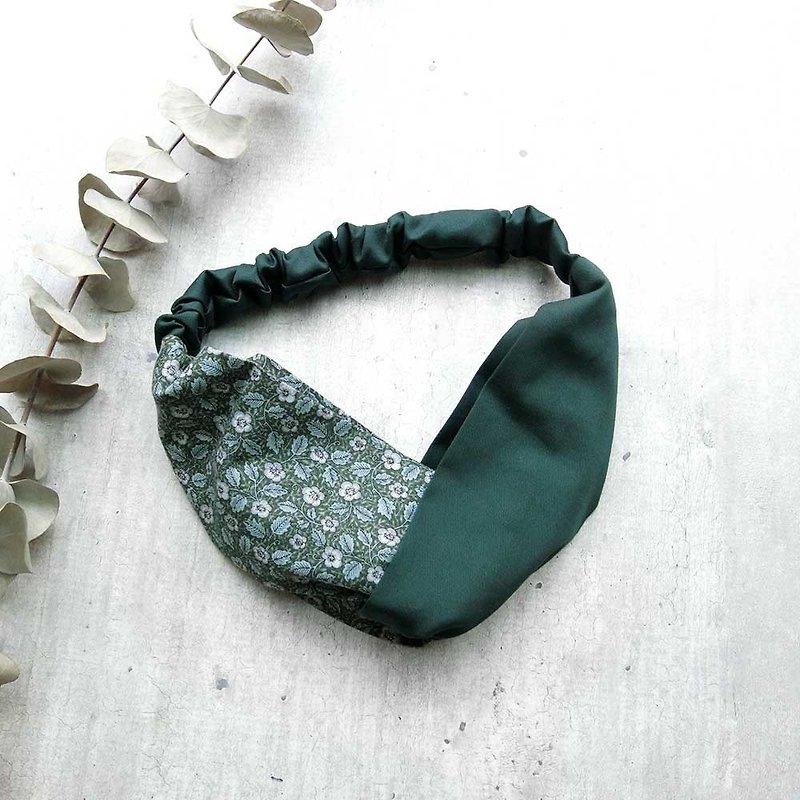 Autumn flower headband - ที่คาดผม - ผ้าฝ้าย/ผ้าลินิน สีเขียว