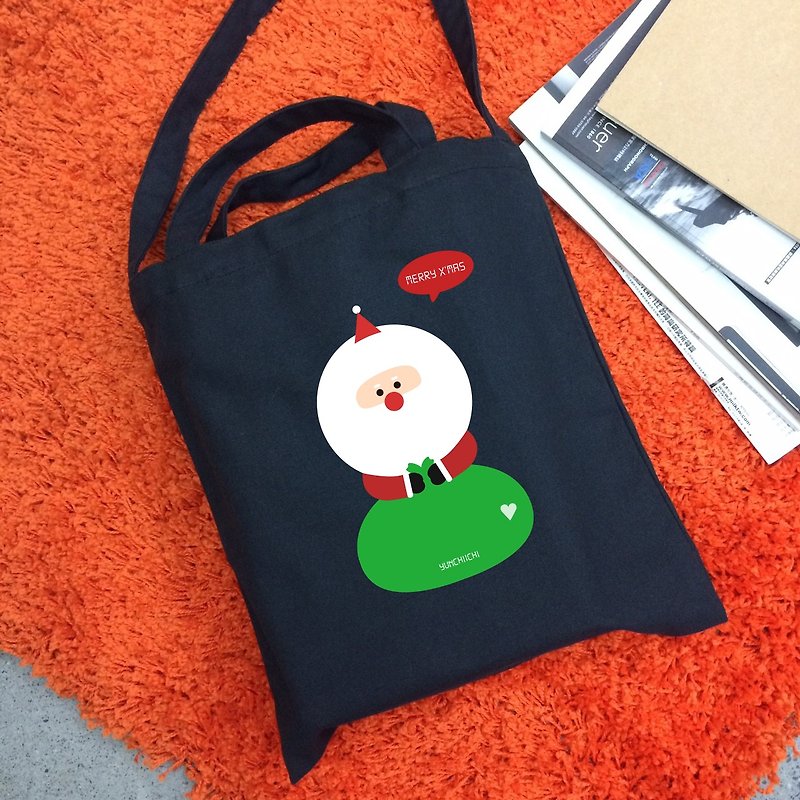 Custom Text Christmas Gift Straight Canvas Bag Christmas Series Santa Claus Polar Bear Elk - Messenger Bags & Sling Bags - Cotton & Hemp 