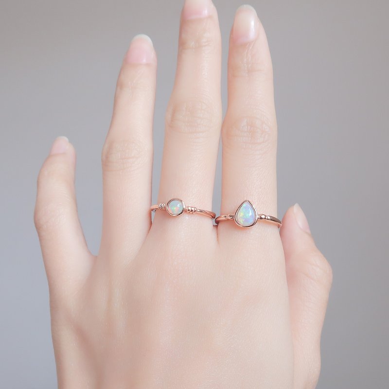 (2件套裝) / 點點滴滴 / 蛋白石 Opal 925純銀 手工 天然石 戒指 - 戒指 - 純銀 藍色