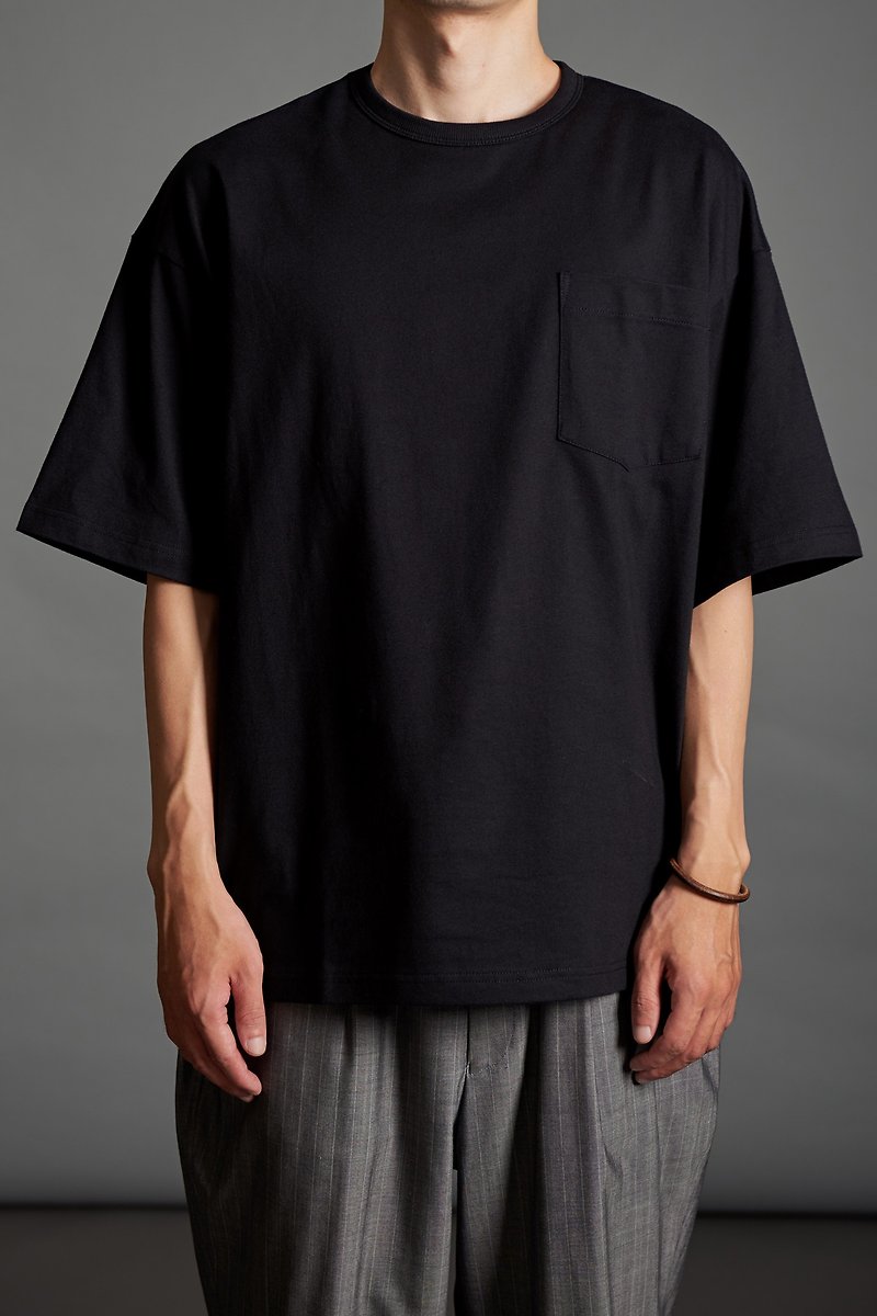 Wide pocket black short TEE - Men's T-Shirts & Tops - Cotton & Hemp Black