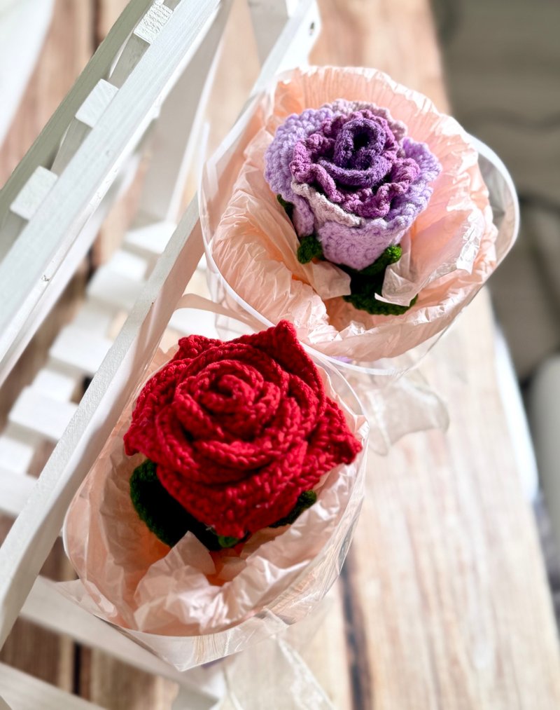 告白必備 大玫瑰單枝花束 女生一定喜歡 鉤織花 - 擺飾/家飾品 - 棉．麻 多色