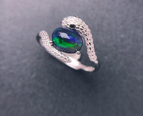 Eratojewels Black Opal Ring, Snake Ring, Opal Silver Ring, 925 Sterling Silver