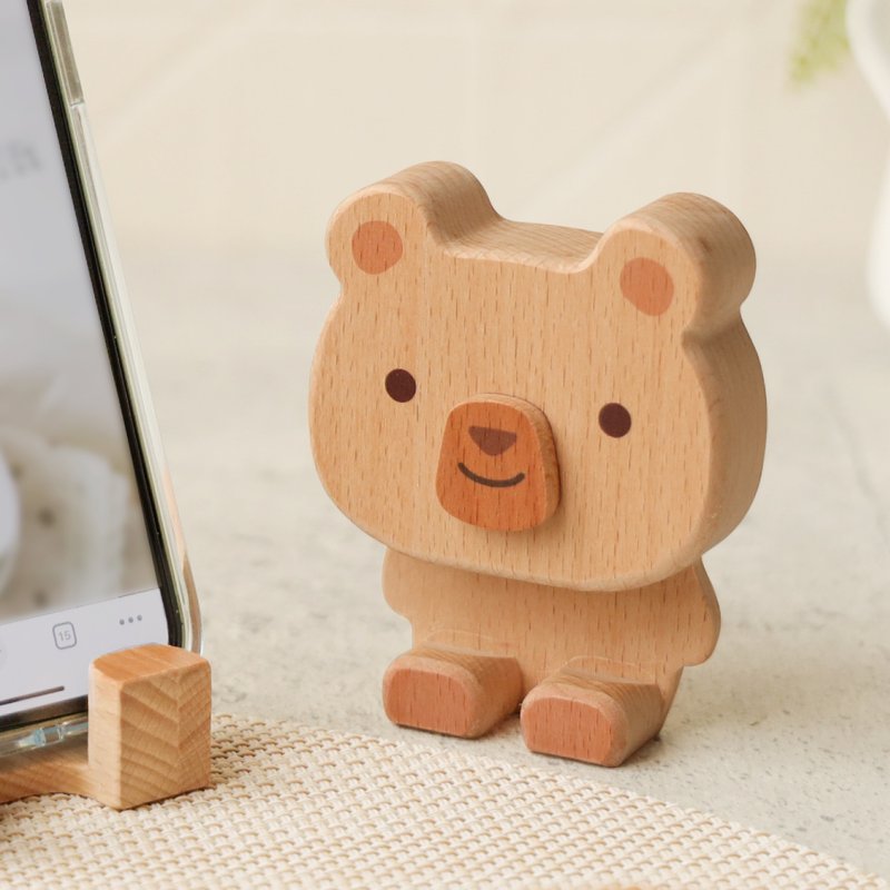 Healing Animals [Company Phone Holder-Little Bear] Tablet Holder/Business Card Holder - Phone Stands & Dust Plugs - Wood Multicolor